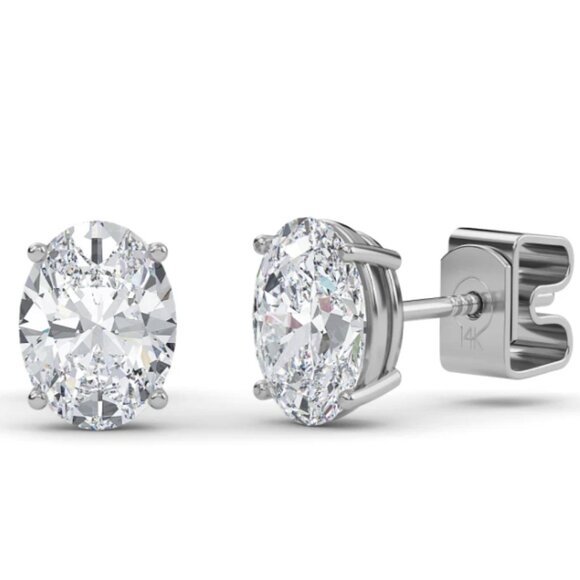 Oval Solitaire Earrings w/ 3/4 Tcw Oval Centers 14K White Gold Lab Grown Diamond - Picture 1 of 3
